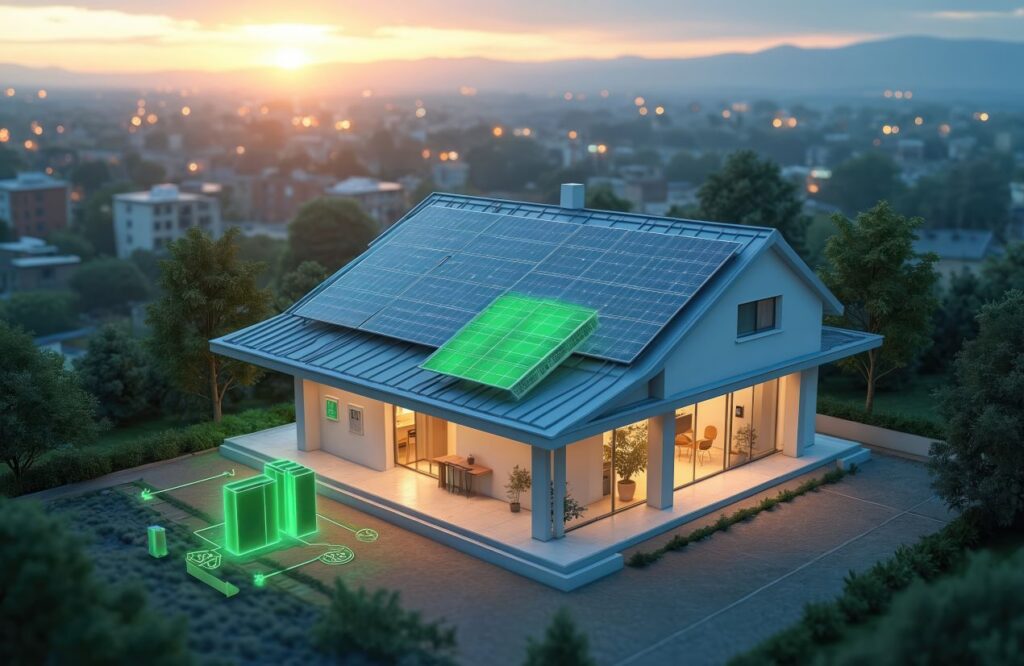 Visualisierung eines Hauses mit Solaranlage und Fronius Gen24 10 – smarte Stromspeicherung und Eigenverbrauchsoptimierung