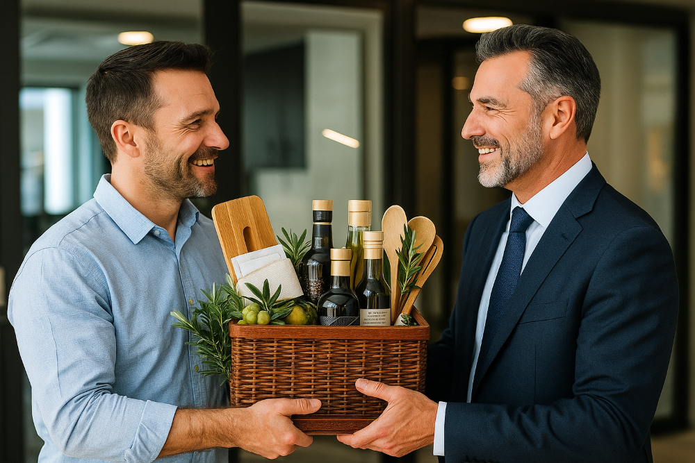 kundengeschenk wird überreicht